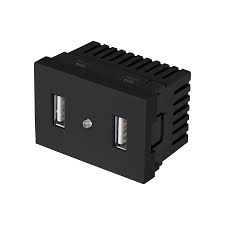 Toma con 2 puertos USB negro de 1.5 módulos, línea Lisboa
